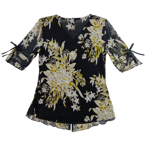 Design Works- Women's Top-Black, Green-White floral- PSMALL-Lined 3/4 Sleeve - Picture 3 of 14
